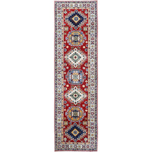Load image into Gallery viewer, 2&#39;9&quot;x9&#39;8&quot; Berry Red, Kazak with Geometric Medallions Design, Soft and Shiny Wool, Hand Knotted, Vegetable Dyes, Denser Weave, Runner, Oriental Rug Sh456 FWR2736