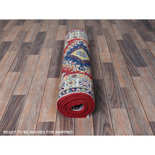 Load image into Gallery viewer, 2&#39;9&quot;x9&#39;8&quot; Berry Red, Kazak with Geometric Medallions Design, Soft and Shiny Wool, Hand Knotted, Vegetable Dyes, Denser Weave, Runner, Oriental Rug Sh456 FWR2736