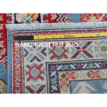 Load image into Gallery viewer, 2&#39;7&quot;x9&#39;9&quot; Carolina Blue, Kazak with Tribal Medallions Design, Soft and Shiny Wool, Vegetable Dyes, Hand Knotted, Denser Weave, Runner, Oriental Rug Sh458 FWR2748