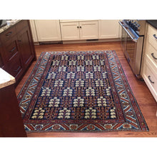 Load image into Gallery viewer, 4&#39;4&quot;x5&#39;9&quot; Navy Blue Antique Persian Heriz With Tree Design Pure Wool Hand-knotted Oriental Rug FWR275628