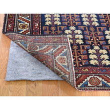 Load image into Gallery viewer, 4&#39;4&quot;x5&#39;9&quot; Navy Blue Antique Persian Heriz With Tree Design Pure Wool Hand-knotted Oriental Rug FWR275628