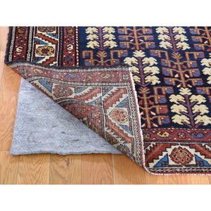 4'4"x5'9" Navy Blue Antique Persian Heriz With Tree Design Pure Wool Hand-knotted Oriental Rug FWR275628