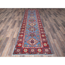 Load image into Gallery viewer, 2&#39;9&quot;x9&#39;6&quot; Carolina Blue, Kazak With Tribal Medallions Design, Hand Knotted, Soft And Velvety Wool, Vegetable Dyes, Denser Weave, Runner, Oriental Rug FWR2754