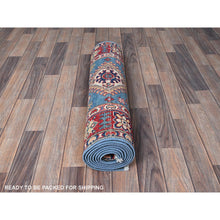 Load image into Gallery viewer, 2&#39;9&quot;x9&#39;6&quot; Carolina Blue, Kazak with Tribal Medallions Design, Hand Knotted, Soft and Velvety Wool, Vegetable Dyes, Denser Weave, Runner, Oriental Rug Sh459 FWR2754