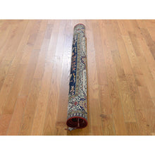 Load image into Gallery viewer, 4&#39;4&quot;x6&#39;8&quot; Navy Blue Vintage Persian Silk Qum Hunting Design With Poetry Hand-Knotted Oriental Rug FWR277164