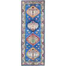 Load image into Gallery viewer, 2&#39;9&quot;x8&#39;2&quot; Bayern Blue, Kazak with Tribal Medallions Design, Hand Knotted, Soft and Velvety Wool, Denser Weave, Vegetable Dyes, Runner, Oriental Rug Sh461 FWR2766