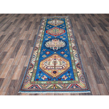 Load image into Gallery viewer, 2&#39;9&quot;x8&#39;2&quot; Bayern Blue, Kazak with Tribal Medallions Design, Hand Knotted, Soft and Velvety Wool, Denser Weave, Vegetable Dyes, Runner, Oriental Rug Sh461 FWR2766