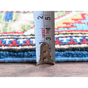 2'9"x8'2" Bayern Blue, Kazak with Tribal Medallions Design, Hand Knotted, Soft and Velvety Wool, Denser Weave, Vegetable Dyes, Runner, Oriental Rug Sh461 FWR2766