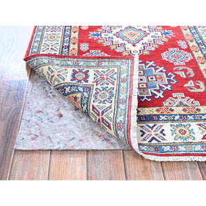 2'8"x8'2" Ajax Red, Kazak with Geometric Medallions Design, Soft and Shiny Wool, Hand Knotted, Vegetable Dyes, Denser Weave, Runner, Oriental Rug Sh462 FWR2772