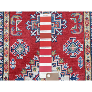 2'8"x8'2" Ajax Red, Kazak with Geometric Medallions Design, Soft and Shiny Wool, Hand Knotted, Vegetable Dyes, Denser Weave, Runner, Oriental Rug Sh462 FWR2772