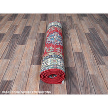 Load image into Gallery viewer, 2&#39;8&quot;x8&#39;2&quot; Ajax Red, Kazak With Geometric Medallions Design, Soft And Shiny Wool, Hand Knotted, Vegetable Dyes, Denser Weave, Runner, Oriental Rug FWR2772