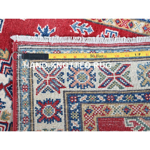 2'8"x8'2" Ajax Red, Kazak with Geometric Medallions Design, Soft and Shiny Wool, Hand Knotted, Vegetable Dyes, Denser Weave, Runner, Oriental Rug Sh462 FWR2772
