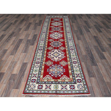 Load image into Gallery viewer, 2&#39;8&quot;x9&#39;6&quot; Crimson Red, Kazak With Geometric Medallions Design, Hand Knotted, Soft And Shiny Wool, Vegetable Dyes, Denser Weave, Runner, Oriental Rug FWR2778