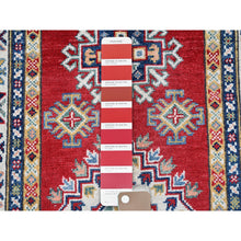 Load image into Gallery viewer, 2&#39;8&quot;x9&#39;6&quot; Crimson Red, Kazak With Geometric Medallions Design, Hand Knotted, Soft And Shiny Wool, Vegetable Dyes, Denser Weave, Runner, Oriental Rug FWR2778