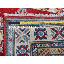 Load image into Gallery viewer, 2&#39;8&quot;x9&#39;6&quot; Crimson Red, Kazak with Geometric Medallions Design, Hand Knotted, Soft and Shiny Wool, Vegetable Dyes, Denser Weave, Runner, Oriental Rug Sh463 FWR2778