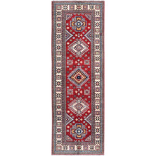 Load image into Gallery viewer, 2&#39;6&quot;x7&#39;9&quot; Berry Red, Kazak with Geometric Medallions Design, Soft and Velvety Wool, Hand Knotted, Vegetable Dyes, Denser Weave, Runner, Oriental Rug Sh464 FWR2784