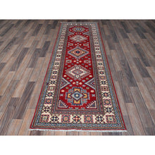 Load image into Gallery viewer, 2&#39;6&quot;x7&#39;9&quot; Berry Red, Kazak With Geometric Medallions Design, Soft And Velvety Wool, Hand Knotted, Vegetable Dyes, Denser Weave, Runner, Oriental Rug FWR2784