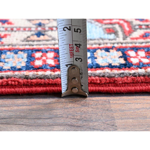 2'9"x9'10" Crimson Red, Eagle Kazak with Tribal Medallions Design, Soft and Shiny Wool, Hand Knotted, Vegetable Dyes, Denser Weave, Runner, Oriental Rug Sh466 FWR2796