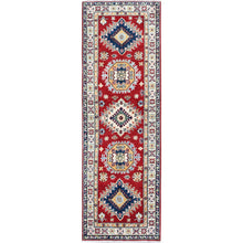 Load image into Gallery viewer, 2&#39;7&quot;x8&#39;1&quot; Arsenal Red, Kazak with Tribal Medallions Design, Hand Knotted, Soft and Velvety Wool, Vegetable Dyes, Denser Weave, Runner, Oriental Rug Sh468 FWR2808