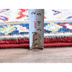 2'7"x8'1" Arsenal Red, Kazak with Tribal Medallions Design, Hand Knotted, Soft and Velvety Wool, Vegetable Dyes, Denser Weave, Runner, Oriental Rug Sh468 FWR2808