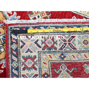 2'7"x8'1" Arsenal Red, Kazak with Tribal Medallions Design, Hand Knotted, Soft and Velvety Wool, Vegetable Dyes, Denser Weave, Runner, Oriental Rug Sh468 FWR2808