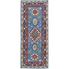 Load image into Gallery viewer, 2&#39;8&quot;x6&#39;8&quot; Carolina Blue, Kazak with Tribal Medallion Design, Hand Knotted, Soft and Velvety Wool, Vegetable Dyes, Denser Weave, Runner, Oriental Rug Sh469 FWR2814