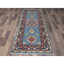 Load image into Gallery viewer, 2&#39;8&quot;x6&#39;8&quot; Carolina Blue, Kazak with Tribal Medallion Design, Hand Knotted, Soft and Velvety Wool, Vegetable Dyes, Denser Weave, Runner, Oriental Rug Sh469 FWR2814