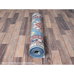 2'8"x6'8" Carolina Blue, Kazak with Tribal Medallion Design, Hand Knotted, Soft and Velvety Wool, Vegetable Dyes, Denser Weave, Runner, Oriental Rug Sh469 FWR2814