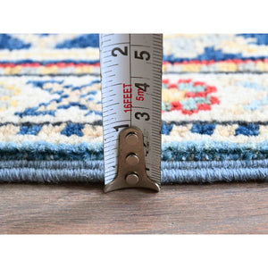 2'8"x6'8" Carolina Blue, Kazak with Tribal Medallion Design, Hand Knotted, Soft and Velvety Wool, Vegetable Dyes, Denser Weave, Runner, Oriental Rug Sh469 FWR2814