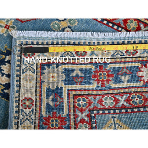 2'8"x6'8" Carolina Blue, Kazak with Tribal Medallion Design, Hand Knotted, Soft and Velvety Wool, Vegetable Dyes, Denser Weave, Runner, Oriental Rug Sh469 FWR2814