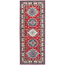 Load image into Gallery viewer, 2&#39;7&quot;x6&#39;8&quot; Arsenal Red, Kazak with Geometric Medallions Design, Soft and Shiny Wool, Hand Knotted, Vegetable Dyes, Denser Weave, Runner, Oriental Rug Sh470 FWR2820