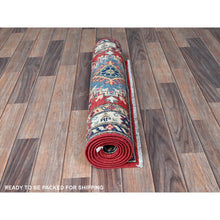 Load image into Gallery viewer, 2&#39;7&quot;x6&#39;8&quot; Arsenal Red, Kazak with Geometric Medallions Design, Soft and Shiny Wool, Hand Knotted, Vegetable Dyes, Denser Weave, Runner, Oriental Rug Sh470 FWR2820