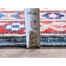 Load image into Gallery viewer, 3&#39;4&quot;x19&#39;6&quot; Bayern Blue, Kazak with Geometric Medallions Design, Soft and Shiny Wool, Hand Knotted, Vegetable Dyes, Denser Weave, XL Wide Runner, Oriental Rug FWR2826