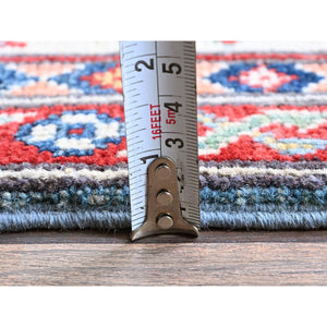 3'4"x19'6" Bayern Blue, Kazak with Geometric Medallions Design, Soft and Shiny Wool, Hand Knotted, Vegetable Dyes, Denser Weave, XL Wide Runner, Oriental Rug FWR2826