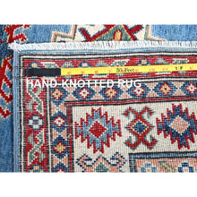 Load image into Gallery viewer, 3&#39;4&quot;x19&#39;6&quot; Bayern Blue, Kazak With Geometric Medallions Design, Soft And Shiny Wool, Hand Knotted, Vegetable Dyes, Denser Weave, Xl Wide Runner, Oriental Rug FWR2826