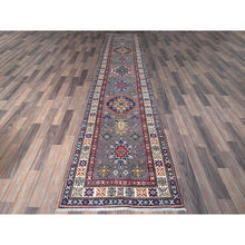 Load image into Gallery viewer, 2&#39;9&quot;x12&#39;6&quot; Dove Gray, Kazak with Tribal Medallions Design, Hand Knotted, Soft and Velvety Wool, Vegetable Dyes, Denser Weave, Runner, Oriental Rug Sh472 FWR2832