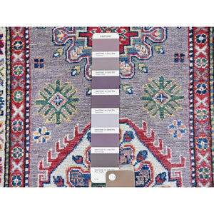 2'9"x12'6" Dove Gray, Kazak with Tribal Medallions Design, Hand Knotted, Soft and Velvety Wool, Vegetable Dyes, Denser Weave, Runner, Oriental Rug Sh472 FWR2832