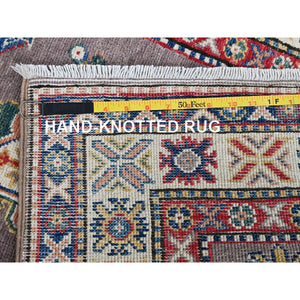 2'9"x12'6" Dove Gray, Kazak with Tribal Medallions Design, Hand Knotted, Soft and Velvety Wool, Vegetable Dyes, Denser Weave, Runner, Oriental Rug Sh472 FWR2832