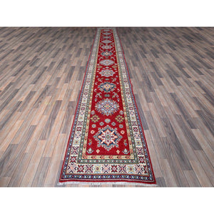 2'9"x16'5" Chili Red, Kazak with Tribal Medallions Design, Soft and Shiny Wool, Vegetable Dyes, Hand Knotted, Denser Weave, XL Runner, Oriental Rug Sh473 FWR2838