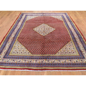 6'7"x10'2" Red New Persian Sarouk Mir Full Pile Pure Wool Small Design Hand Knotted Oriental Rug FWR284544