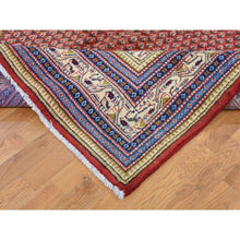 Load image into Gallery viewer, 6&#39;7&quot;x10&#39;2&quot; Red New Persian Sarouk Mir Full Pile Pure Wool Small Design Hand Knotted Oriental Rug FWR284544