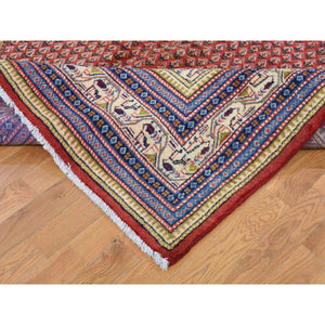 6'7"x10'2" Red New Persian Sarouk Mir Full Pile Pure Wool Small Design Hand Knotted Oriental Rug FWR284544