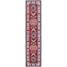 Load image into Gallery viewer, 2&#39;9&quot;x12&#39;10&quot; Chili Red, Kazak with Tribal Medallions Design, Hand Knotted, Soft and Velvety Wool, Denser Weave, Vegetable Dyes, Runner, Oriental Rug Sh474 FWR2844