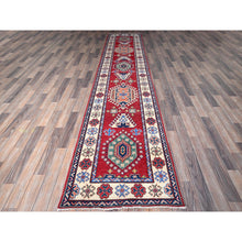 Load image into Gallery viewer, 2&#39;9&quot;x12&#39;10&quot; Chili Red, Kazak With Tribal Medallions Design, Hand Knotted, Soft And Velvety Wool, Denser Weave, Vegetable Dyes, Runner, Oriental Rug FWR2844