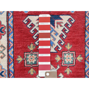 2'9"x12'10" Chili Red, Kazak with Tribal Medallions Design, Hand Knotted, Soft and Velvety Wool, Denser Weave, Vegetable Dyes, Runner, Oriental Rug Sh474 FWR2844