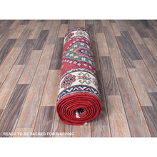 Load image into Gallery viewer, 2&#39;9&quot;x12&#39;10&quot; Chili Red, Kazak With Tribal Medallions Design, Hand Knotted, Soft And Velvety Wool, Denser Weave, Vegetable Dyes, Runner, Oriental Rug FWR2844