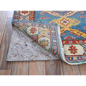 2'9"x11'2" Carolina Blue, Kazak with Tribal Medallions Design, Hand Knotted, Soft and Velvety Wool, Vegetable Dyes, Denser Weave, Runner, Oriental Rug Sh475 FWR2850