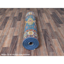 Load image into Gallery viewer, 2&#39;9&quot;x11&#39;2&quot; Carolina Blue, Kazak With Tribal Medallions Design, Hand Knotted, Soft And Velvety Wool, Vegetable Dyes, Denser Weave, Runner, Oriental Rug FWR2850