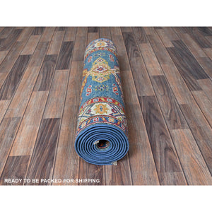 2'9"x11'2" Carolina Blue, Kazak with Tribal Medallions Design, Hand Knotted, Soft and Velvety Wool, Vegetable Dyes, Denser Weave, Runner, Oriental Rug Sh475 FWR2850