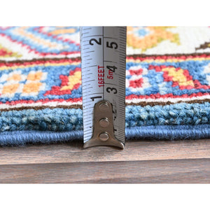 2'9"x11'2" Carolina Blue, Kazak with Tribal Medallions Design, Hand Knotted, Soft and Velvety Wool, Vegetable Dyes, Denser Weave, Runner, Oriental Rug Sh475 FWR2850